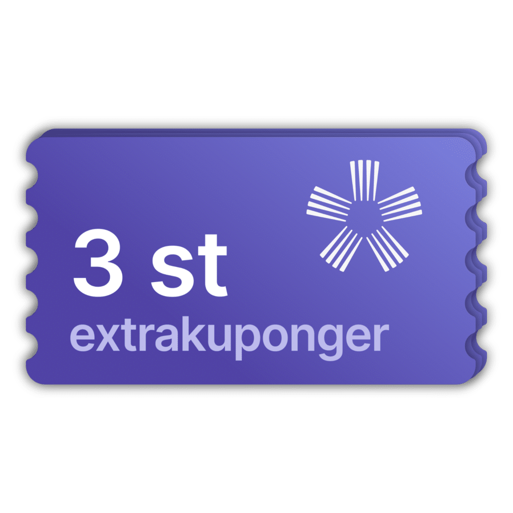 Tre extrakuponger på rad efter varandra.